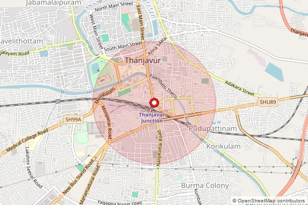 Map showing approximate area covered by Pincode 613008 — Thanjavur North Gate S.O, Thanjavur
