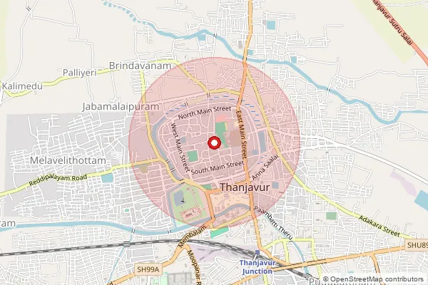 Map showing approximate area covered by Pincode 613009 — Srinivasapuram B.O, Thanjavur