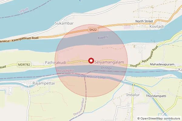 Map showing approximate area covered by Pincode 613102 — Mekalathur B.O, Thanjavur