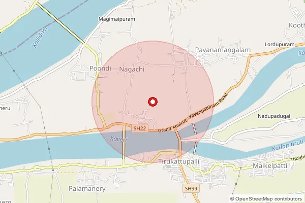 Map showing approximate area covered by Pincode 613105 — Koviladi Tpl B.O, Thanjavur