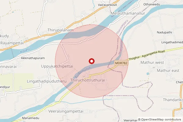 Map showing approximate area covered by Pincode 613202 — Kandiyur S.O, Thanjavur