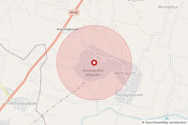 Map showing approximate area covered by Pincode 613303 — Kurungulam B.O, Thanjavur