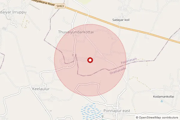 Map showing approximate area covered by Pincode 613503 — Sri Pushpam College S.O, Thanjavur