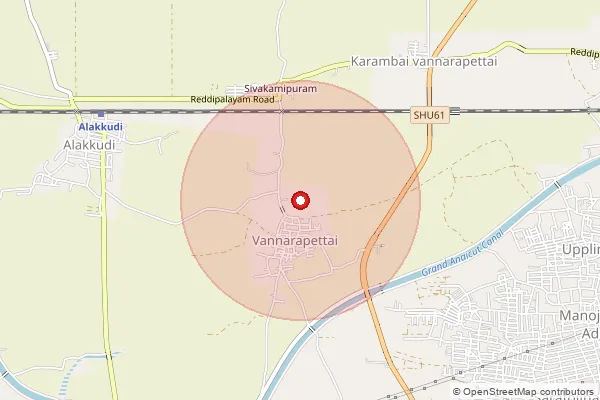 Map showing approximate area covered by Pincode 613601 — Vannarapettai B.O, Thanjavur