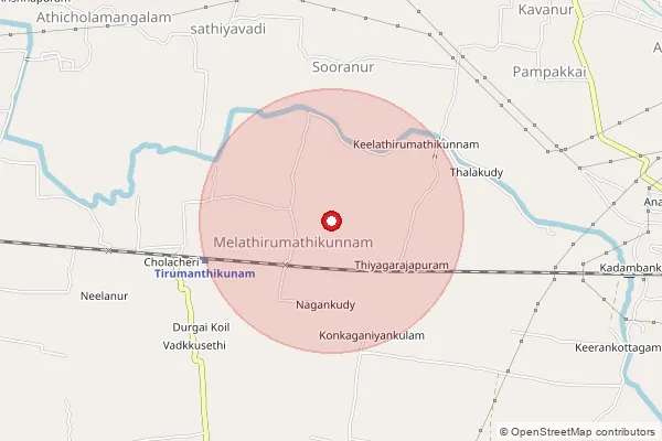 Map showing approximate area covered by Pincode 613701 — Athisolamangalam B.O, Thiruvarur