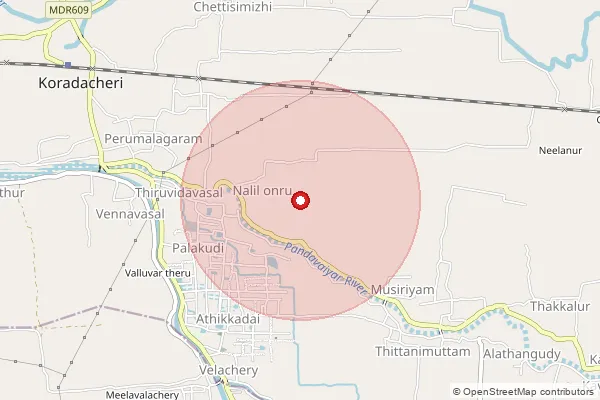 Map showing approximate area covered by Pincode 613702 — Tiruvidavasal B.O, Thiruvarur