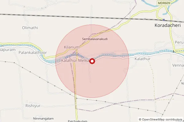 Map showing approximate area covered by Pincode 613703 — Hanumanthapuram B.O, Thiruvarur
