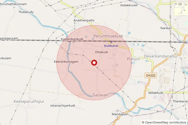 Map showing approximate area covered by Pincode 613704 — Kulikarai S.O, Thiruvarur