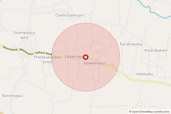 Map showing approximate area covered by Pincode 614013 — Kattakudi B.O, Thiruvarur