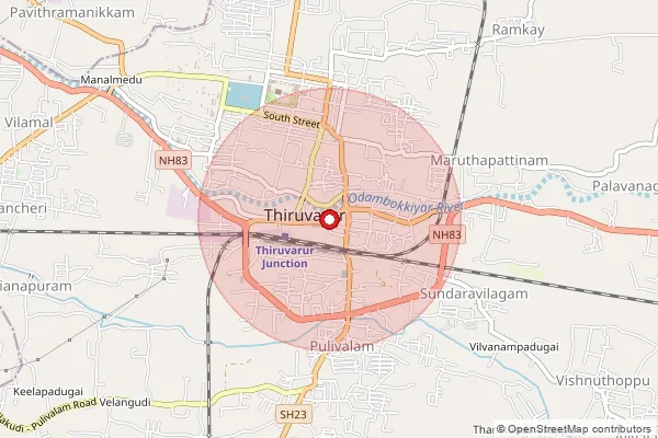 Map showing approximate area covered by Pincode 614014 — Neduvakottai B.O, Thiruvarur