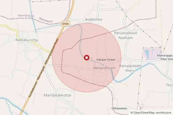Map showing approximate area covered by Pincode 614015 — Kilakurichi B.O, Thanjavur
