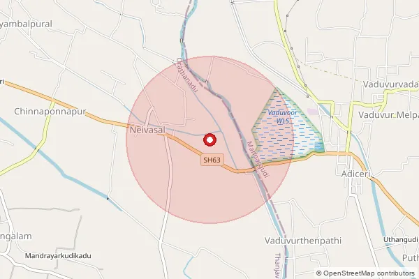 Map showing approximate area covered by Pincode 614019 — Sadayarkoil B.O, Thiruvarur