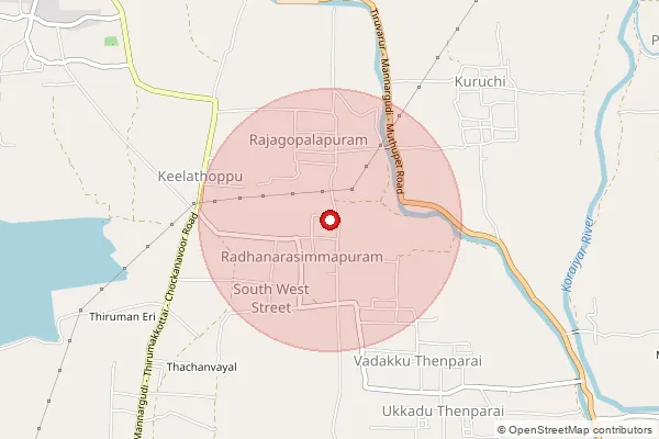Map showing approximate area covered by Pincode 614020 — Radhanarasimhapuram B.O, Thiruvarur
