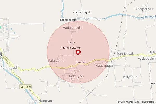 Map showing approximate area covered by Pincode 614101 — Sathanur(Ktn) B.O, Thiruvarur