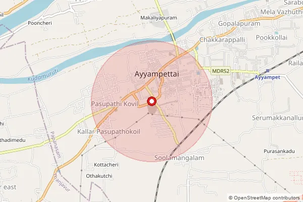Map showing approximate area covered by Pincode 614201 — Ayyampet S.O, Thanjavur