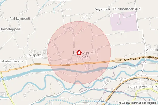 Map showing approximate area covered by Pincode 614203 — Karuppur Kbs B.O, Thanjavur