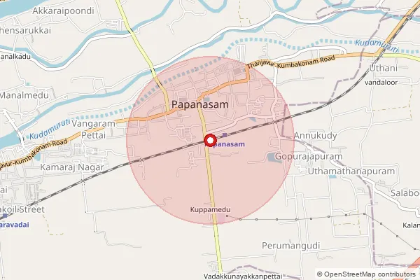 Map showing approximate area covered by Pincode 614205 — Papanasam H.O, Thanjavur
