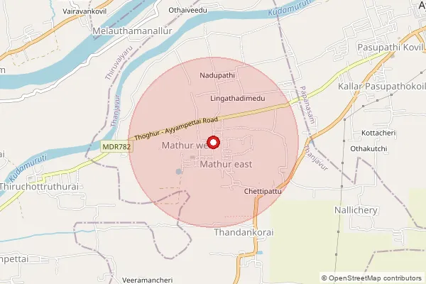 Map showing approximate area covered by Pincode 614206 — Vaiyacheri B.O, Thanjavur