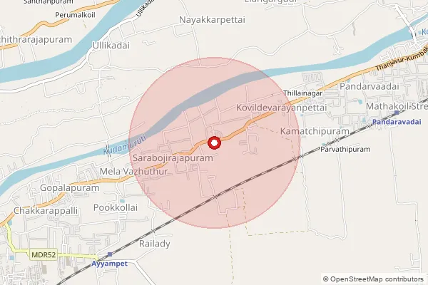 Map showing approximate area covered by Pincode 614210 — Neduntheru B.O, Thanjavur