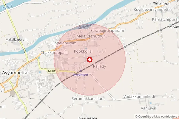 Map showing approximate area covered by Pincode 614211 — Ayyampet R.S B.O, Thanjavur