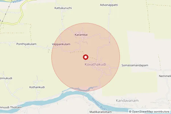 Map showing approximate area covered by Pincode 614301 — Melattur S.O (Thanjavur), Thanjavur