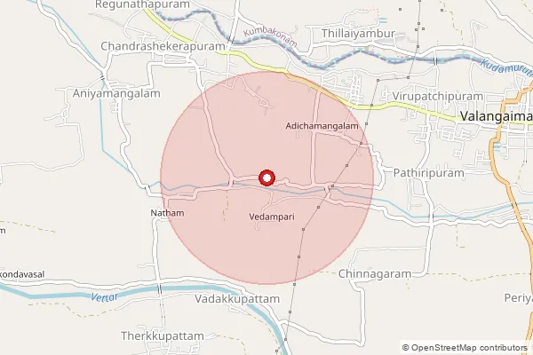 Map showing approximate area covered by Pincode 614401 — Chinnakadaitheru B.O, Thanjavur