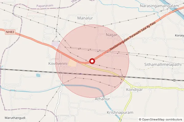 Map showing approximate area covered by Pincode 614403 — Chettichatram B.O, Thiruvarur