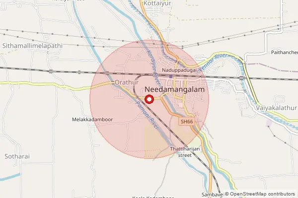 Map showing approximate area covered by Pincode 614404 — Narthangudi B.O, Thiruvarur