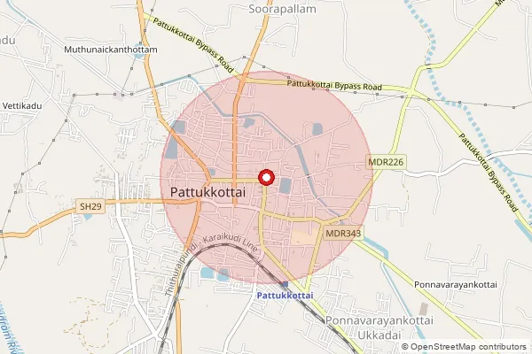 Map showing approximate area covered by Pincode 614601 — Pattukottai H.O, Thanjavur