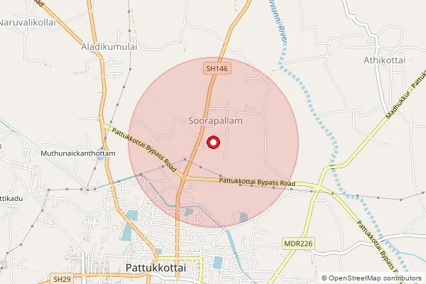 Map showing approximate area covered by Pincode 614602 — Ponnavarayankottai B.O, Thanjavur