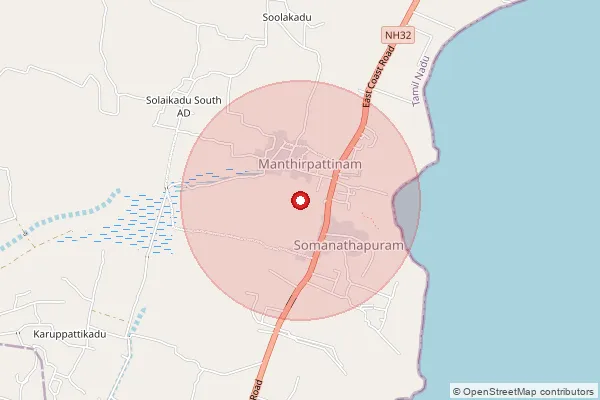 Map showing approximate area covered by Pincode 614612 — Rudrachinthamani B.O, Thanjavur