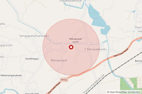 Map showing approximate area covered by Pincode 614613 — Manjavayal B.O, Thanjavur