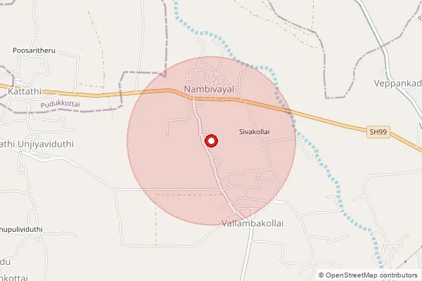 Map showing approximate area covered by Pincode 614615 — Enadi B.O, Thanjavur