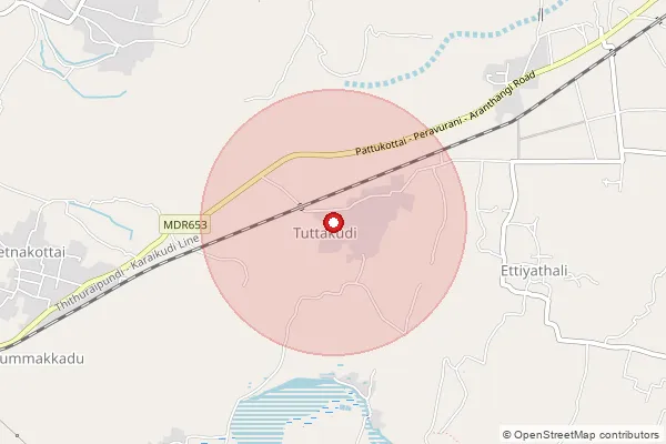 Map showing approximate area covered by Pincode 614616 — Edaiyathur B.O, Pudukkottai
