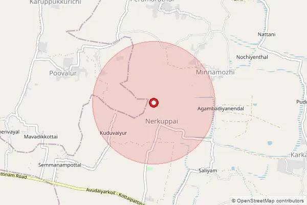 Map showing approximate area covered by Pincode 614618 — Pandipathiram B.O, Pudukkottai