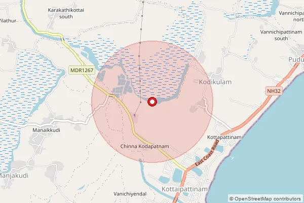 Map showing approximate area covered by Pincode 614619 — Karakathikottai B.O, Pudukkottai