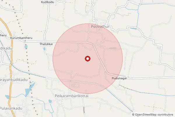 Map showing approximate area covered by Pincode 614625 — Neduvakottai B.O, Thanjavur