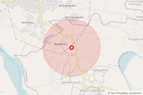 Map showing approximate area covered by Pincode 614628 — Neyvelivadapathi B.O, Thanjavur