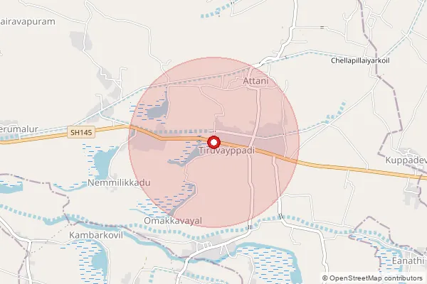 Map showing approximate area covered by Pincode 614630 — Singavanam B.O, Pudukkottai