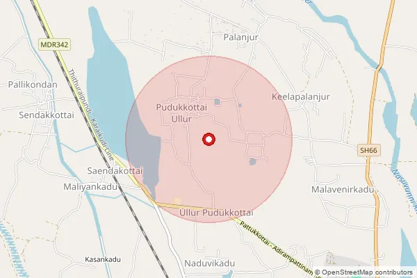 Map showing approximate area covered by Pincode 614701 — Rajamadam B.O, Thanjavur