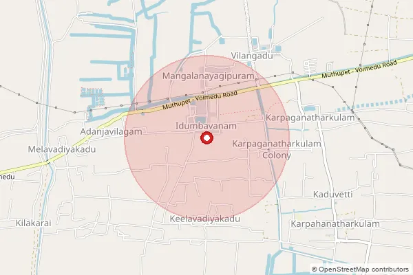 Map showing approximate area covered by Pincode 614703 — Ovarur B.O, Thiruvarur