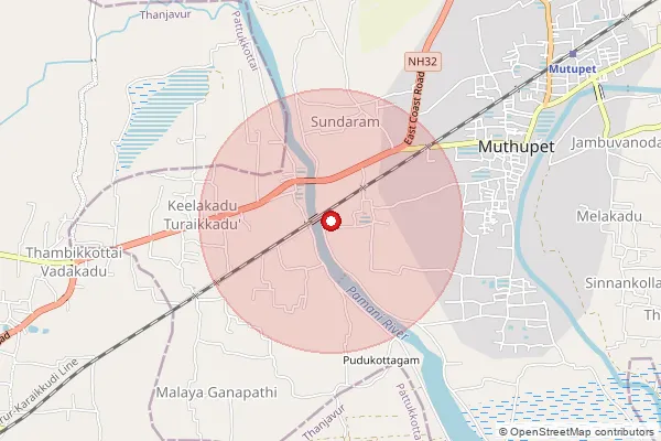 Map showing approximate area covered by Pincode 614704 — Kilakadu B.O, Thiruvarur