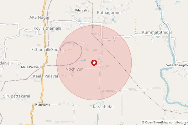 Map showing approximate area covered by Pincode 614705 — Palaiyur B.O, Thiruvarur