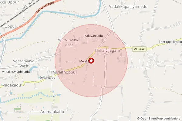 Map showing approximate area covered by Pincode 614706 — Kummattitidal B.O, Thiruvarur