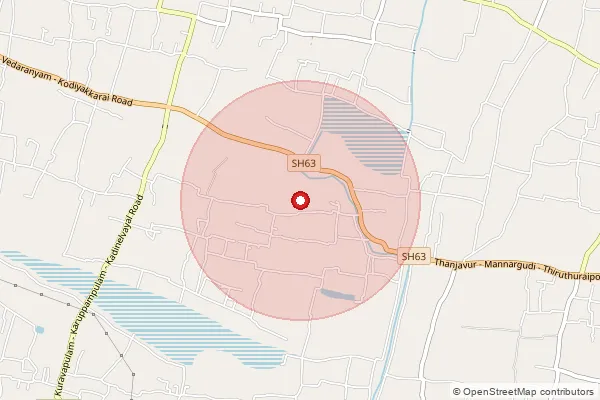 Map showing approximate area covered by Pincode 614707 — Adanur B.O, Nagapattinam