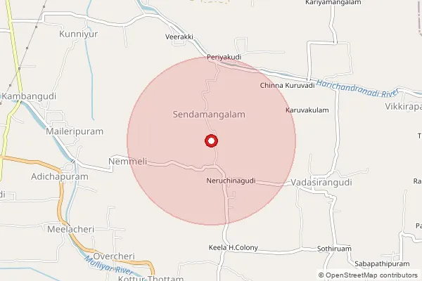 Map showing approximate area covered by Pincode 614708 — Irulneeki B.O, Thiruvarur