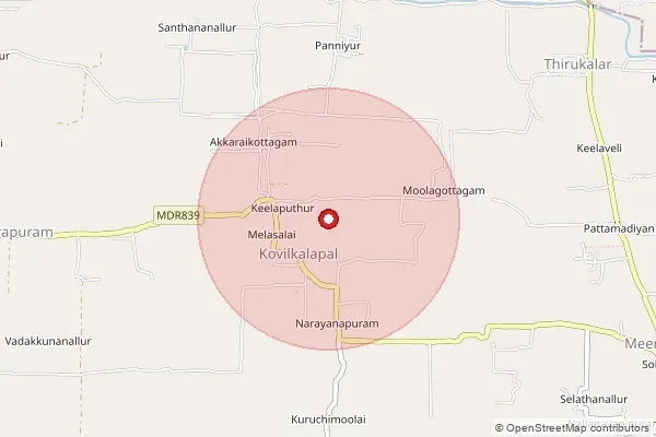 Map showing approximate area covered by Pincode 614710 — Terkunanallur B.O, Thiruvarur