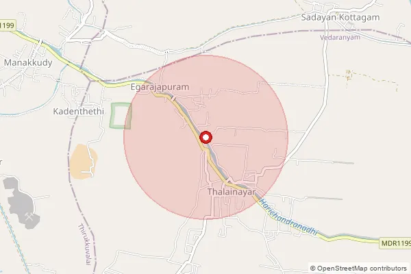 Map showing approximate area covered by Pincode 614712 — Pirinjimulai B.O, Nagapattinam