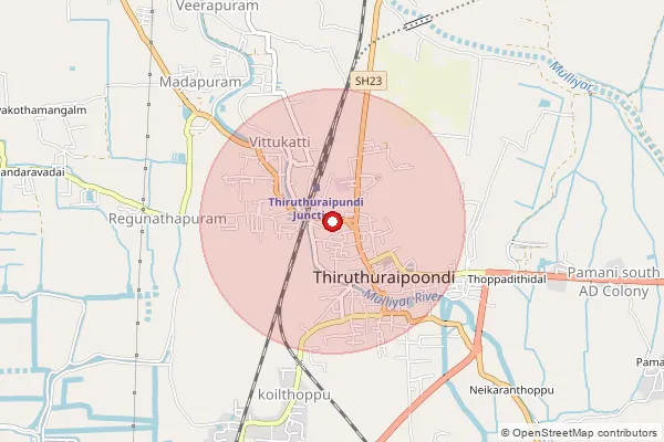 Map showing approximate area covered by Pincode 614713 — Tiruturaipundi H.O, Thiruvarur