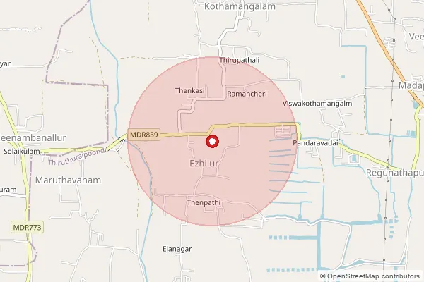 Map showing approximate area covered by Pincode 614715 — Vittukatti B.O, Thiruvarur